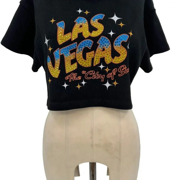 Vintage Souls Juicy Backless Rib Crop Top Black Las Vegas Rhinestone Size Medium - Picture 4 of 12